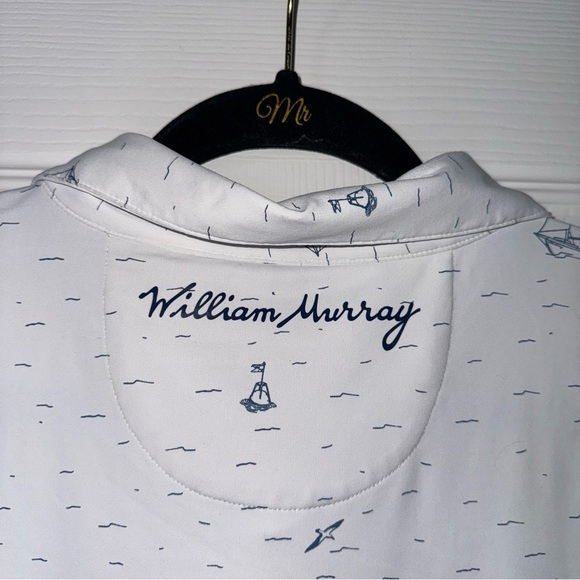 🎄SALE🎄 William Murray Golf White & Blue Boat Print Polo - Picture 6 of 6